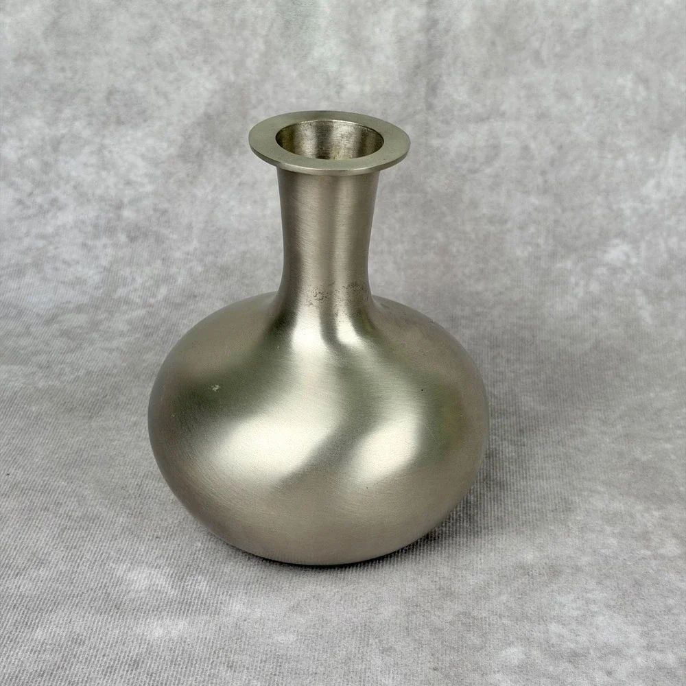 Vintage Wingard San Francisco Abstract Brushed Metal Bud Vase MCM Silver Tone 6
